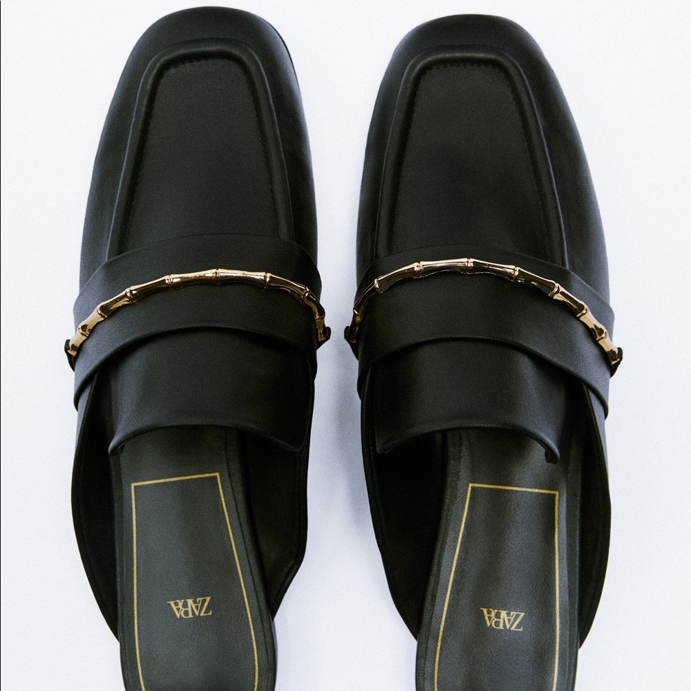 Zara Black Mule Loafer with Gold Detail 38 (US 7.5)